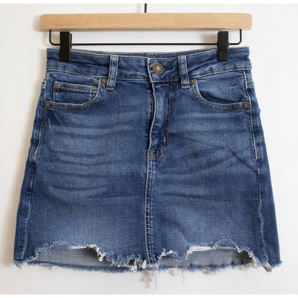 Blue American Eagle Outfitters Raw Edge Next Level Stretch Denim Mini Skirt - 2